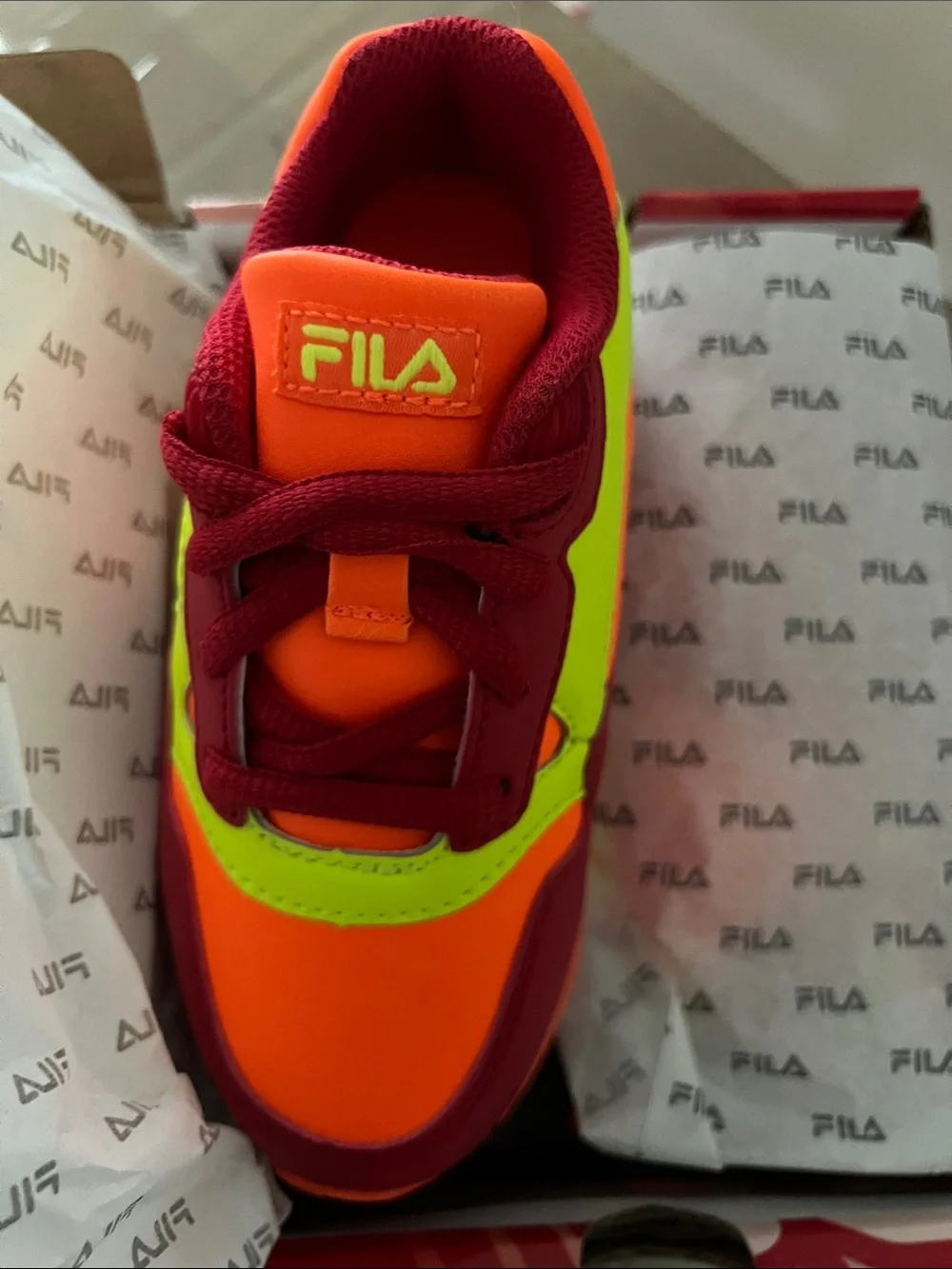 Fila Kids Neon Orange and Neon Green Lace-Up Sneakers